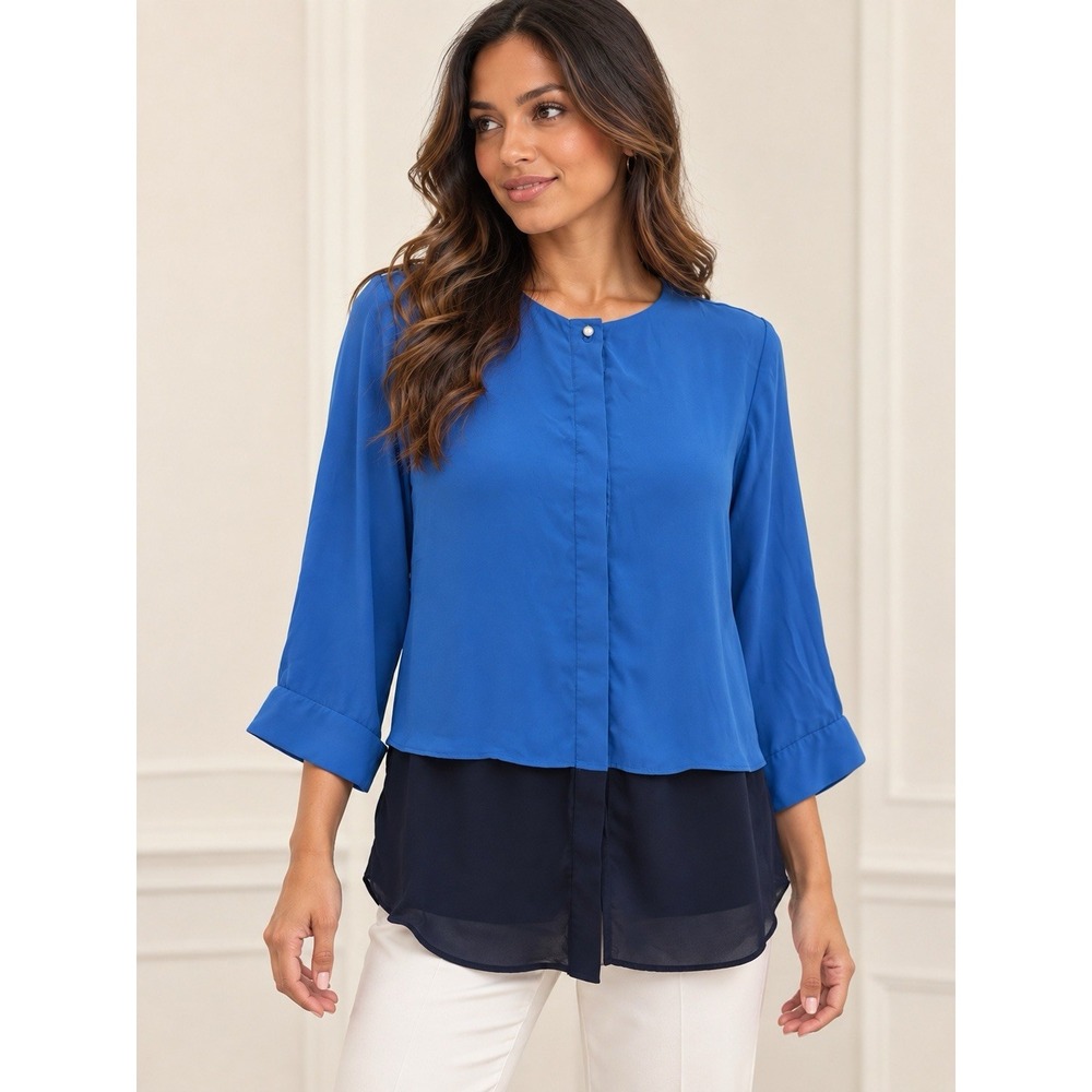 The Limited Women's Blue Long Sleeve Scoop Neck Button Top Size xs